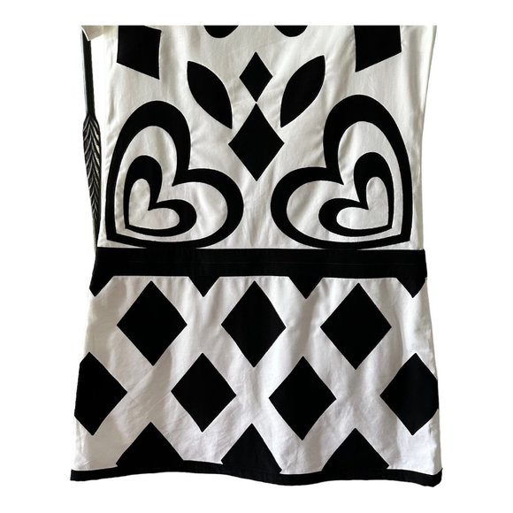 1.3K MOSCHINO Geometric Appliqués Cotton Blend Black White Mini Dress Size 10 - Picture 4 of 10